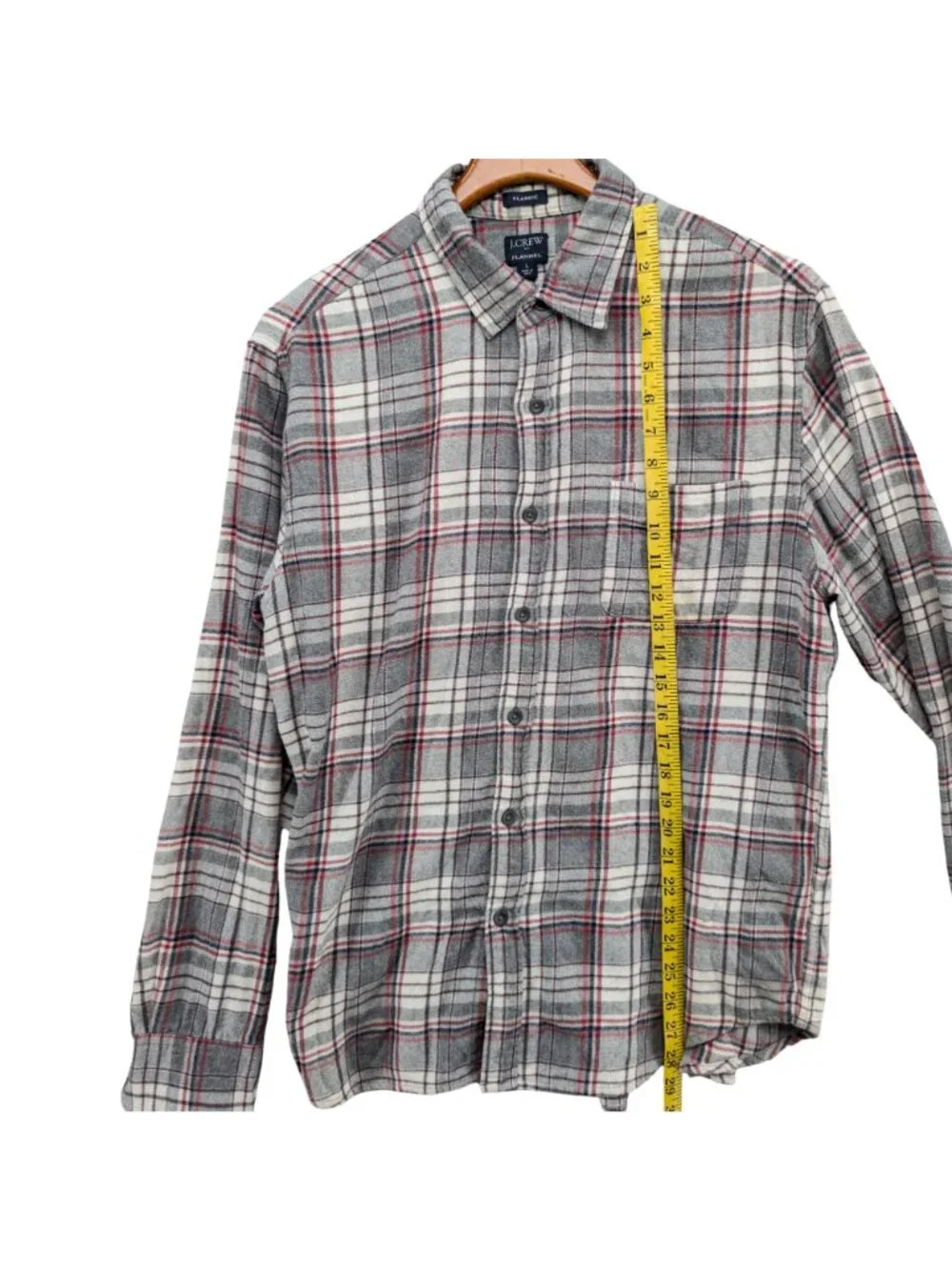 J.CREW Classic Flannel Shirt Mens Grey Red Long Sleeve Button Cotton Down Size L